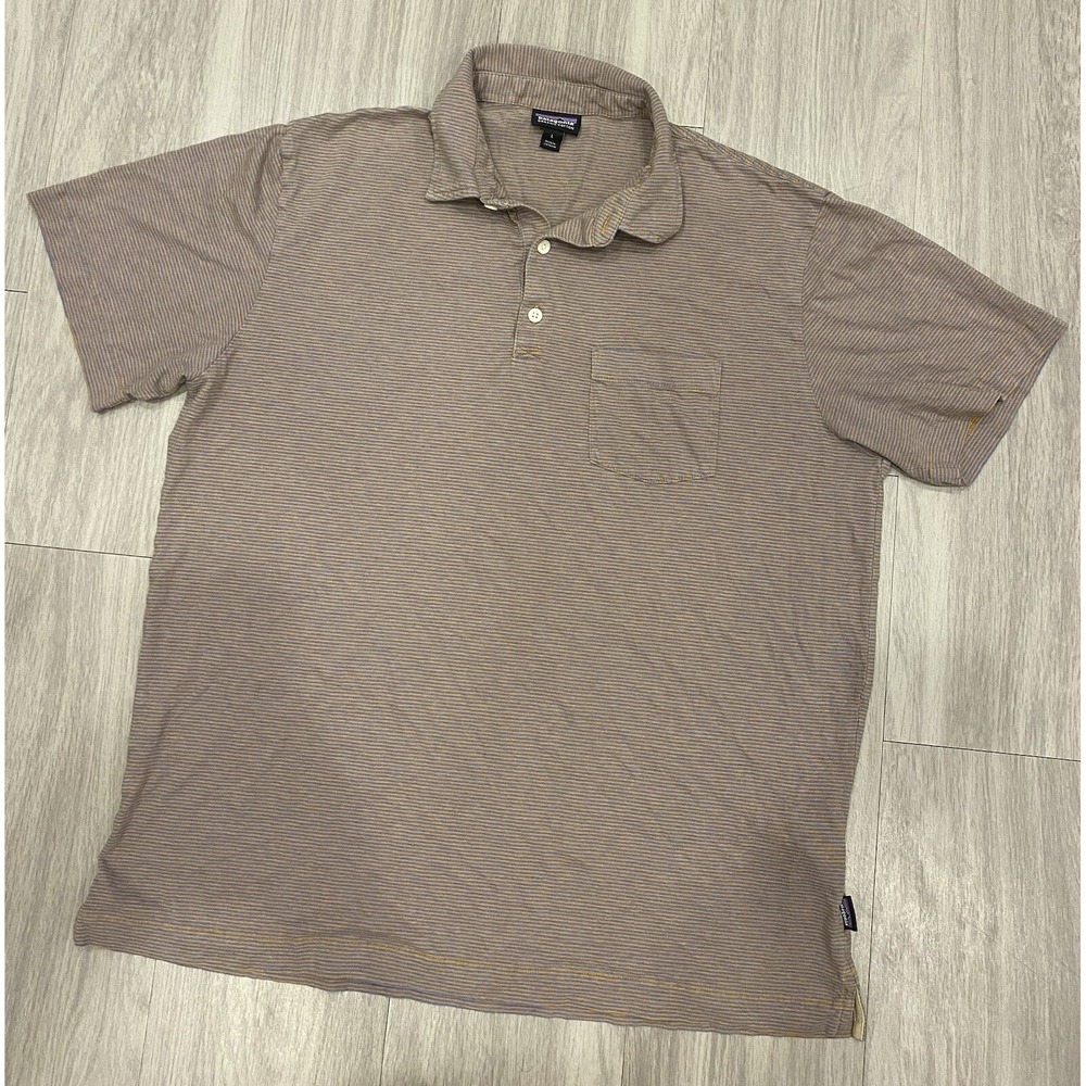 Patagonia Polo Shirt Mens Large Orange Short Sleeve Organic Cotton Front Pocket